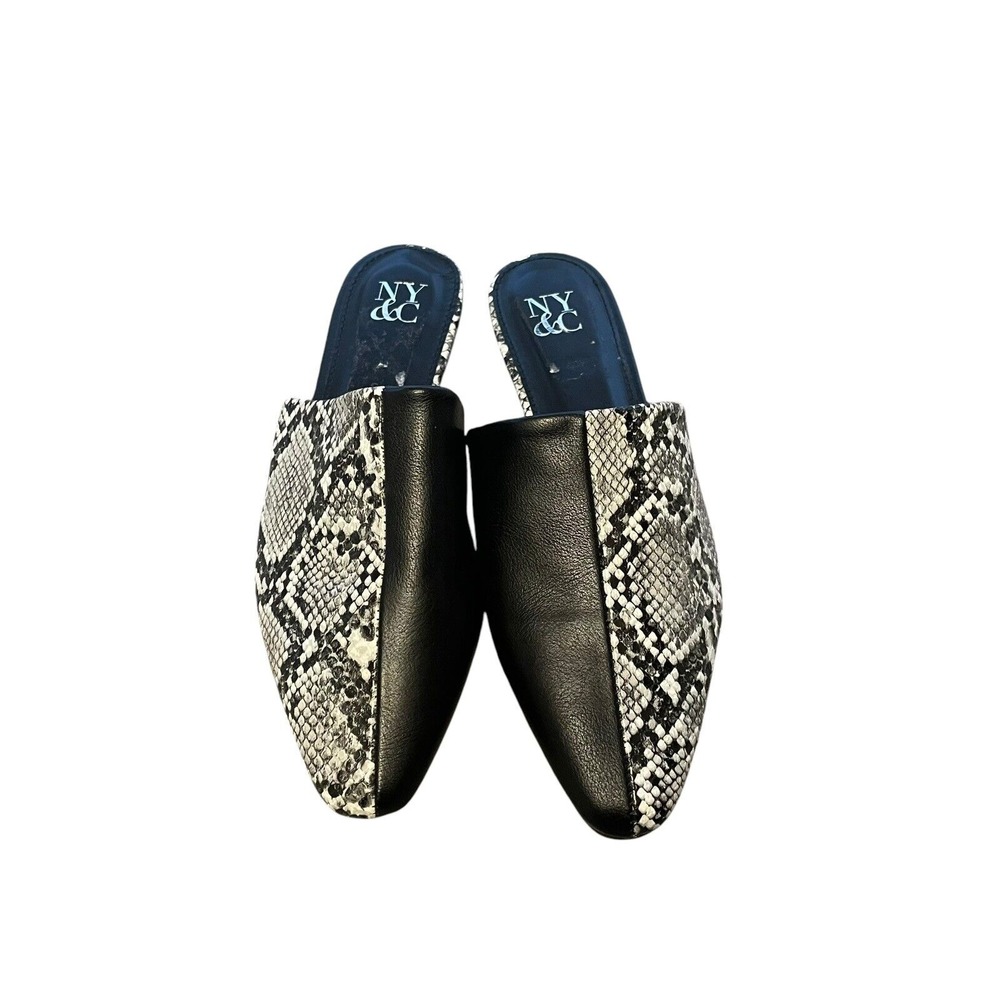 NY&C Women's Size 7.5 Women's Black-Multi Animal Print Mules Shoes Slip On‎